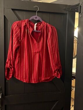 NY Collection Red Striped Long-Sleeve Blouse